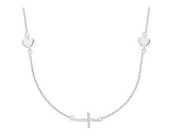 Naszyjnik srebrny z cyrkoniami - krzyż, serca