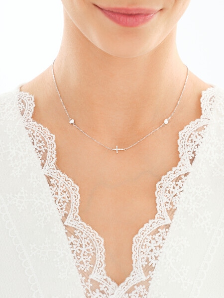 Naszyjnik srebrny z cyrkoniami - krzyż, serca