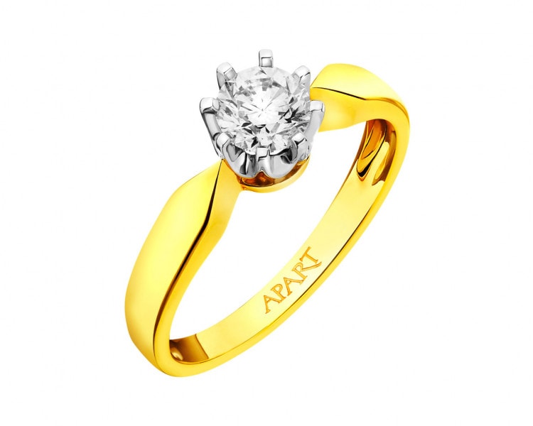 Pierścionek z żółtego i białego złota z brylantem - VVS2/G - 0,50 ct - próba 585