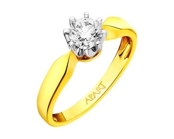 Pierścionek z żółtego i białego złota z brylantem - VVS2/G - 0,50 ct - próba 585