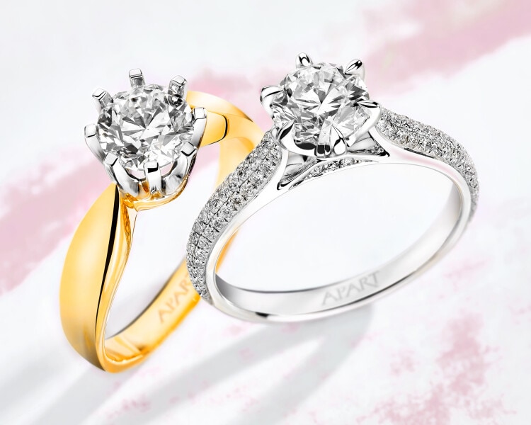 Pierścionek z żółtego i białego złota z brylantem - VVS2/G - 0,50 ct - próba 585