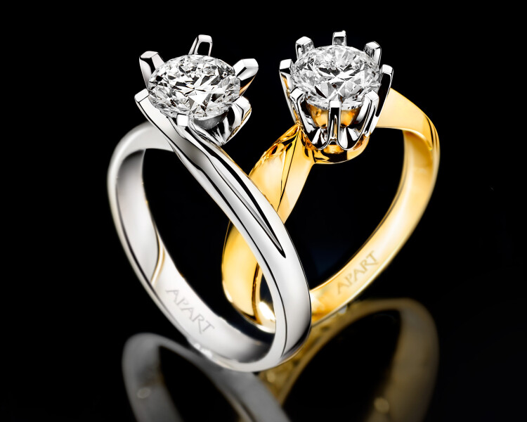 Pierścionek z żółtego i białego złota z brylantem - VVS2/G - 0,50 ct - próba 585