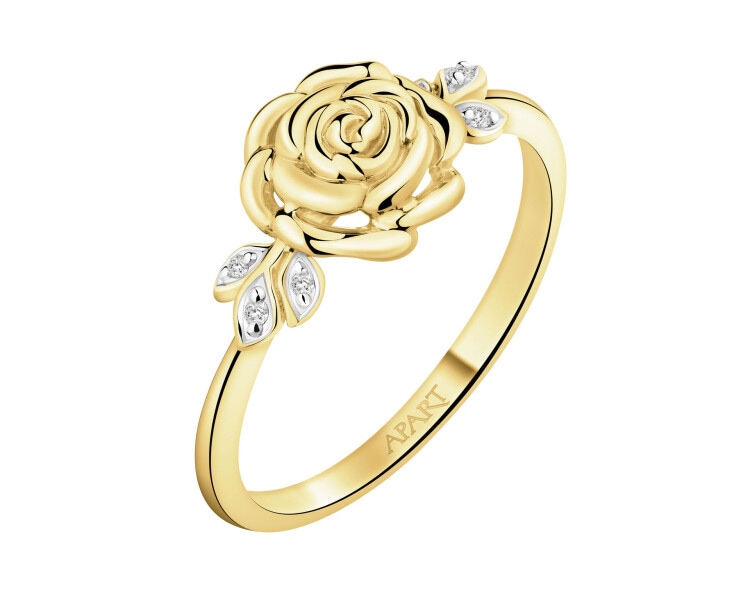 Pierścionek z żółtego złota z diamentami - kwiat - 0,02 ct - próba 375