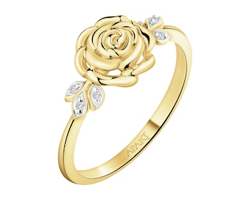 Pierścionek z żółtego złota z diamentami - kwiat - 0,02 ct - próba 375