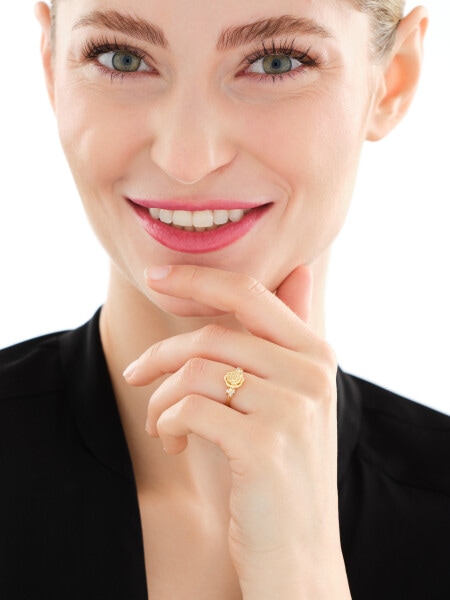 9 K Rhodium-Plated Yellow Gold Ring with Diamonds - 0,02 ct - fineness 9 K