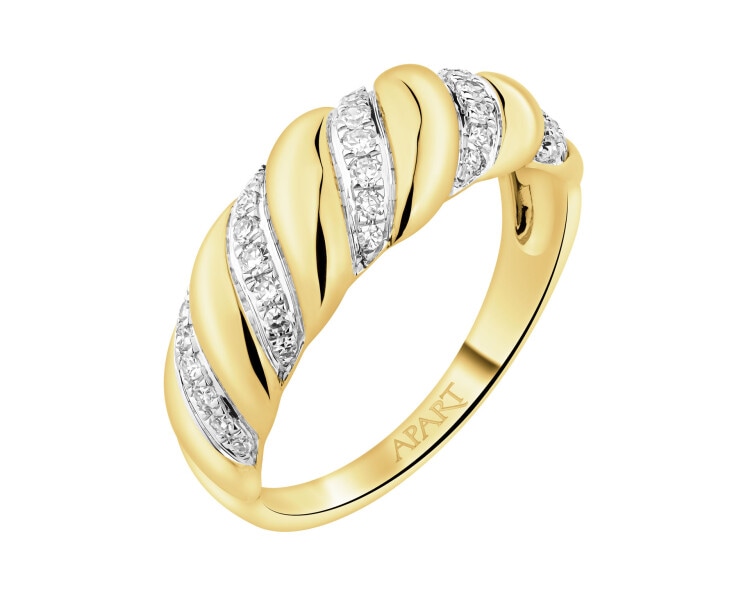 Pierścionek z żółtego złota z diamentami - 0,15 ct - próba 585