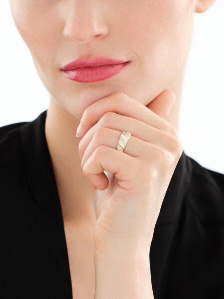 14 K Rhodium-Plated Yellow Gold Ring with Diamonds - 0,15 ct - fineness 14 K