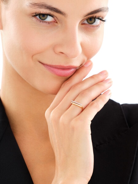 14 K Rhodium-Plated Yellow Gold Ring with Diamonds - 0,05 ct - fineness 14 K