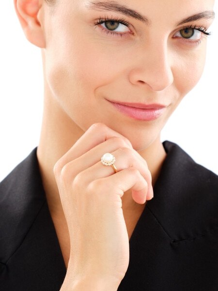 14 K Rhodium-Plated Yellow Gold Ring  - fineness 14 K