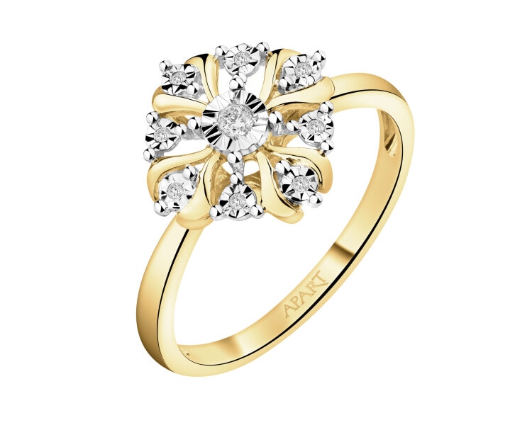 Pierścionek z żółtego i białego złota z diamentami - 0,05 ct - próba 585