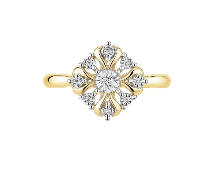 Pierścionek z żółtego i białego złota z diamentami - 0,05 ct - próba 585