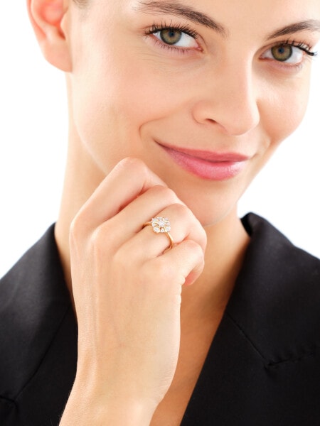 585 Yellow And White Gold Plated Ring with Diamonds - 0,05 ct - fineness 585