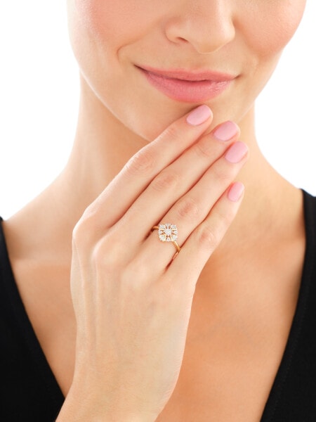 Pierścionek z żółtego i białego złota z diamentami - 0,05 ct - próba 585