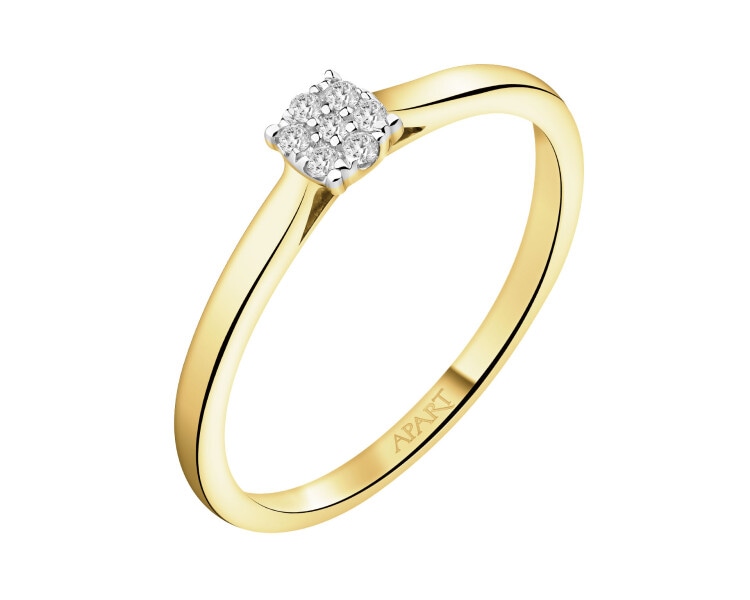 Pierścionek z żółtego złota z brylantami - 0,05 ct - próba 375