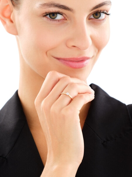 9 K Rhodium-Plated Yellow Gold Ring with Diamonds - 0,05 ct - fineness 9 K