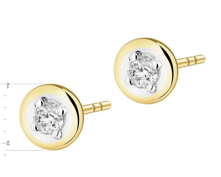 14 K Rhodium-Plated Yellow Gold Earrings with Diamonds - 0,15 ct - fineness 14 K