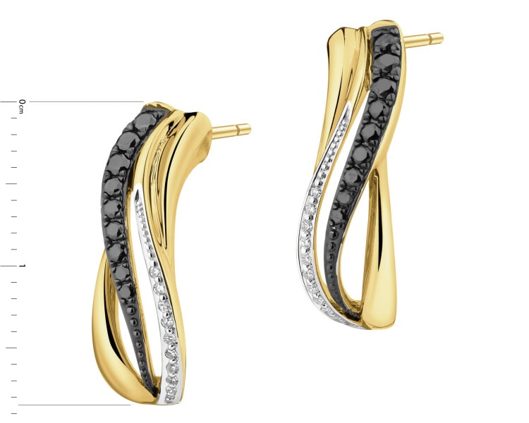 14 K Rhodium-Plated Yellow Gold Earrings  - 0,23 ct - fineness 14 K