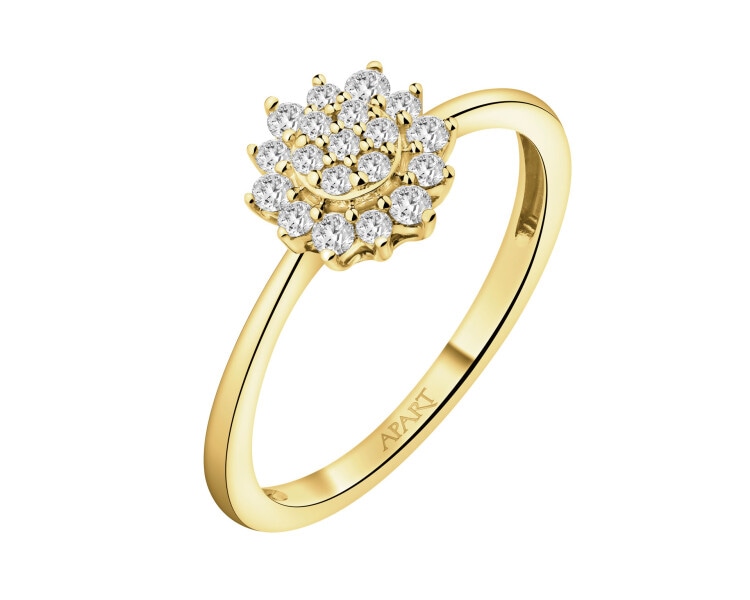 Pierścionek z żółtego złota z brylantami - 0,19 ct - próba 585