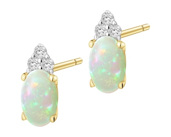 Kolczyki z żółtego złota z brylantami i opalami - próba 585