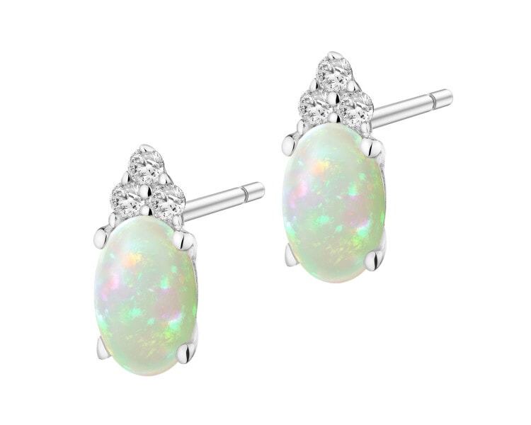 Kolczyki z białego złota z brylantami i opalami - próba 585