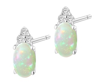 Kolczyki z białego złota z brylantami i opalami - próba 585
