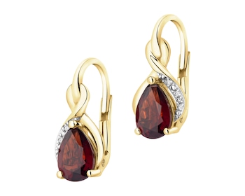 Kolczyki z żółtego złota z diamentami i granatami - próba 585