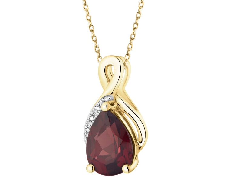 Zawieszka z żółtego złota z diamentami i granatami - próba 585