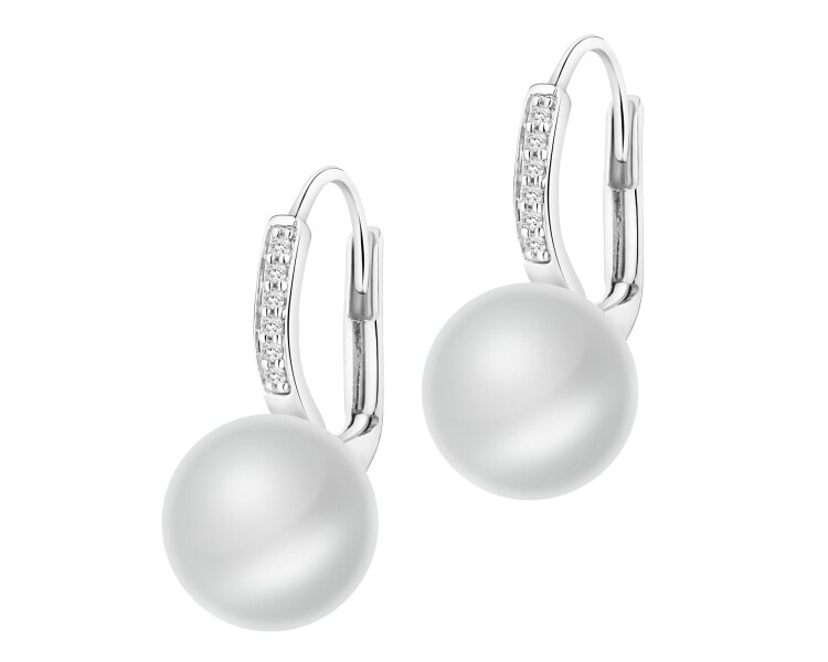 Kolczyki z białego złota z brylantami i perłami - próba 585