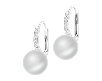 Kolczyki z białego złota z brylantami i perłami - próba 585