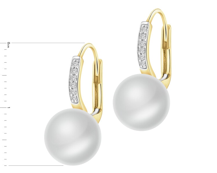 14 K Rhodium-Plated Yellow Gold Dangling Earring  - fineness 14 K