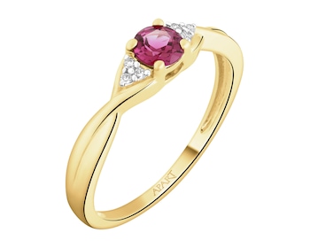 Pierścionek z żółtego złota z diamentami i rodolitem - próba 585
