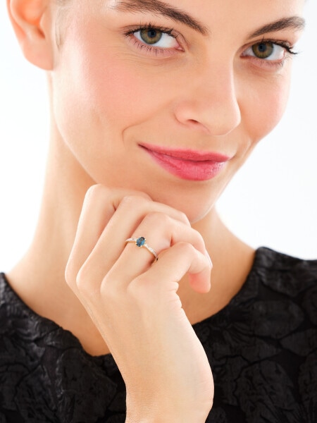 9 K Rhodium-Plated Yellow Gold Ring  - fineness 9 K