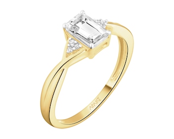 Pierścionek z żółtego złota z diamentami i topazem białym - próba 