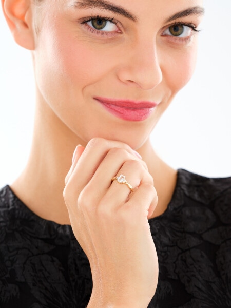 14 K Rhodium-Plated Yellow Gold Ring  - fineness 14 K