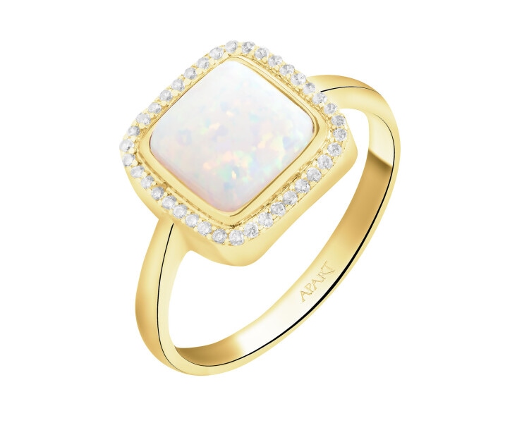 Złoty pierścionek z opalitem i cyrkoniami