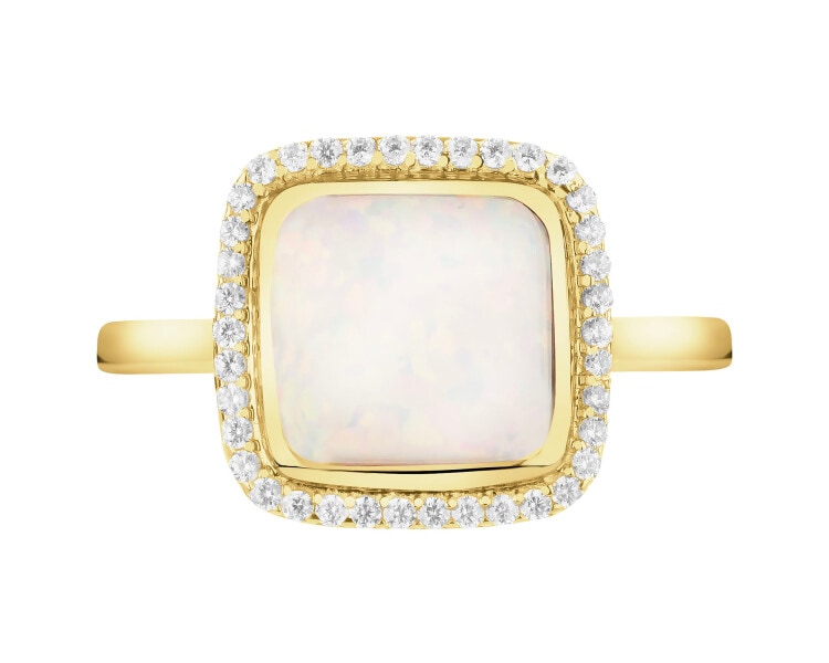 Złoty pierścionek z opalitem i cyrkoniami
