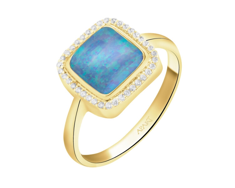 Złoty pierścionek z opalitem i cyrkoniami