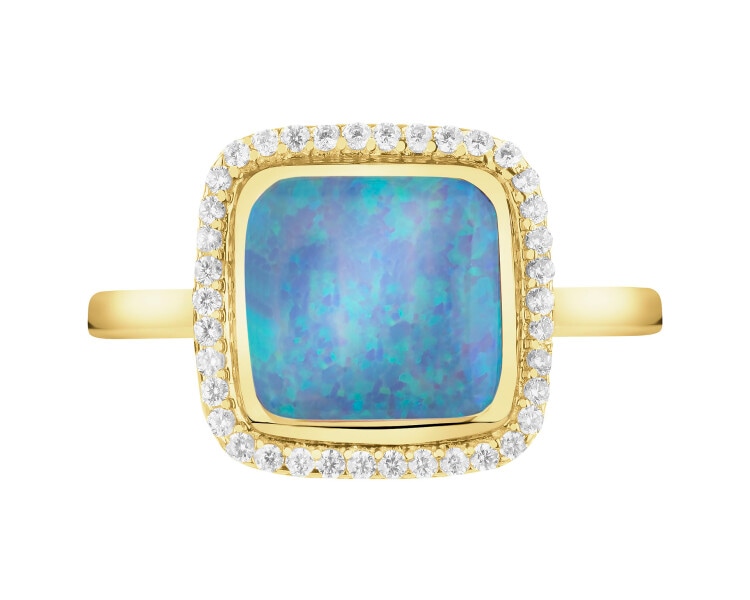 Złoty pierścionek z opalitem i cyrkoniami