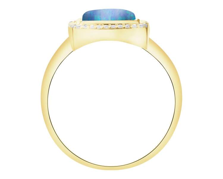 Złoty pierścionek z opalitem i cyrkoniami