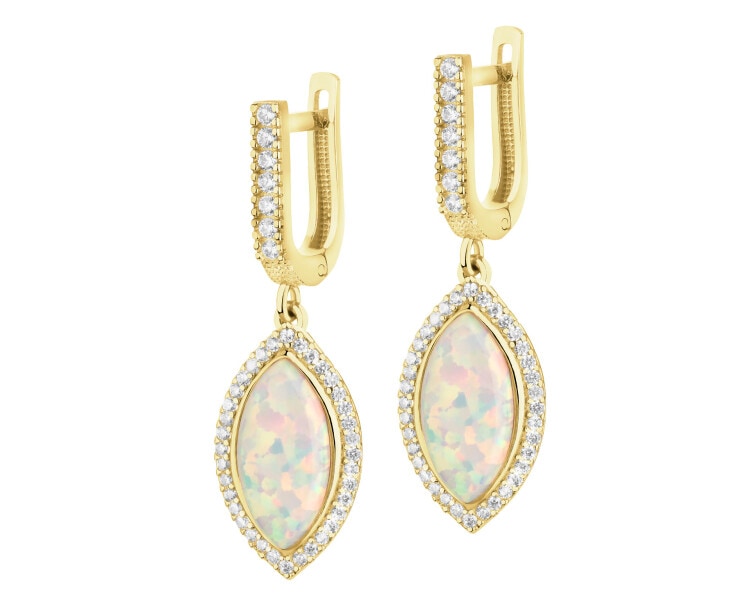 Złote kolczyki z opalitami i cyrkoniami