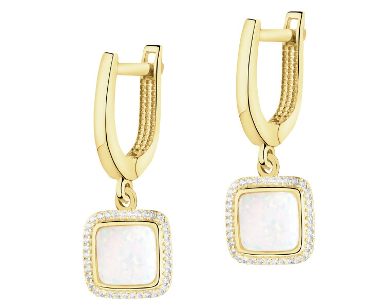 Złote kolczyki z opalitami i cyrkoniami