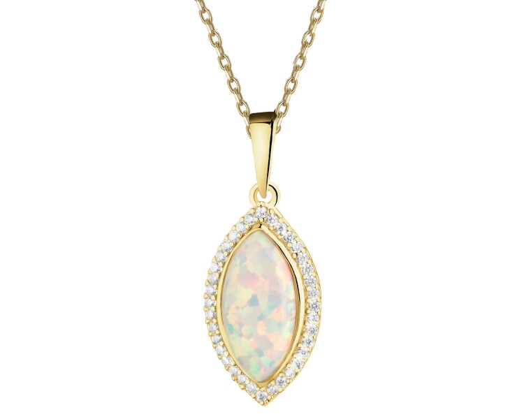 Złota zawieszka z opalitem i cyrkoniami