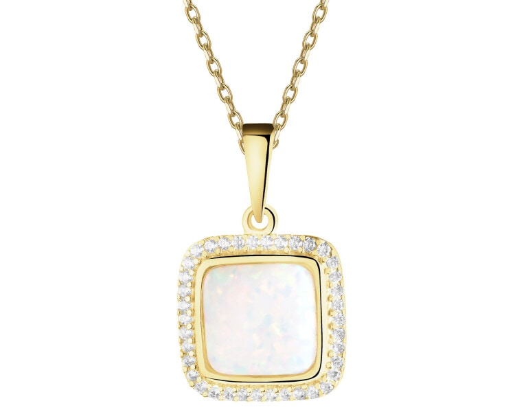 Złota zawieszka z opalitem i cyrkoniami