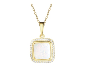 Złota zawieszka z opalitem i cyrkoniami