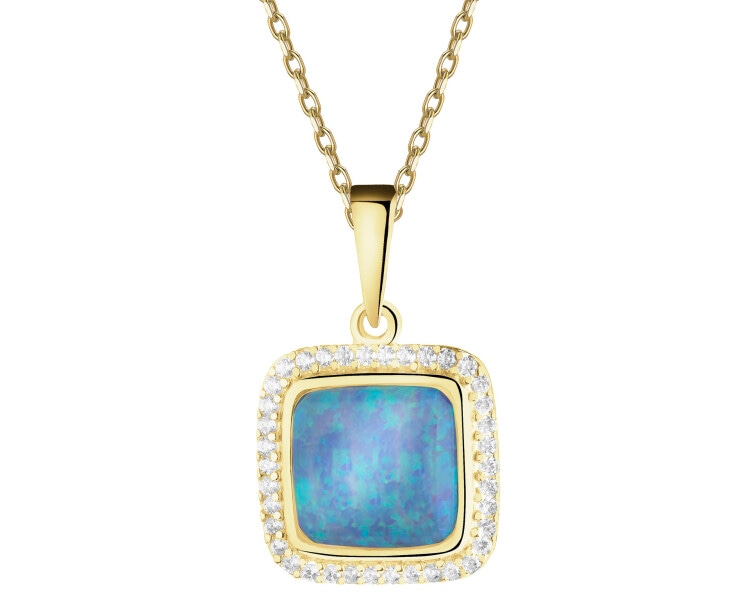 Złota zawieszka z opalitem i cyrkoniami