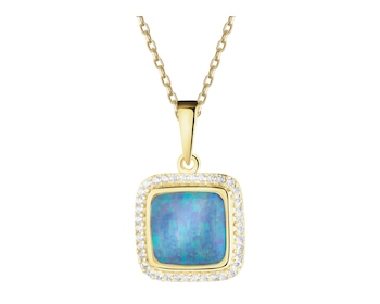 Złota zawieszka z opalitem i cyrkoniami