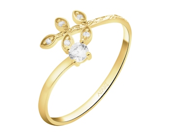 Złoty pierścionek z cyrkoniami - liść