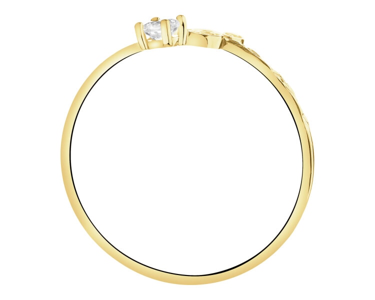 Złoty pierścionek z cyrkoniami - liść