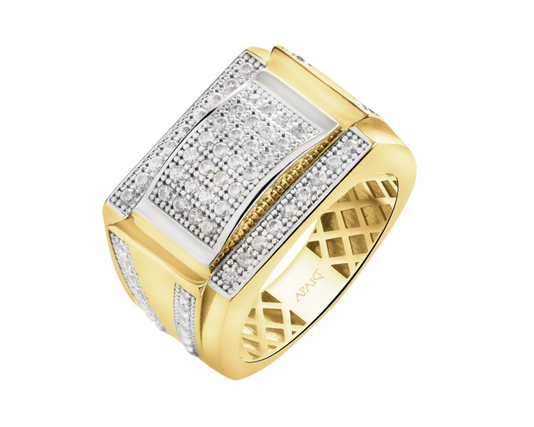 Złoty pierścionek z cyrkoniami - sygnet