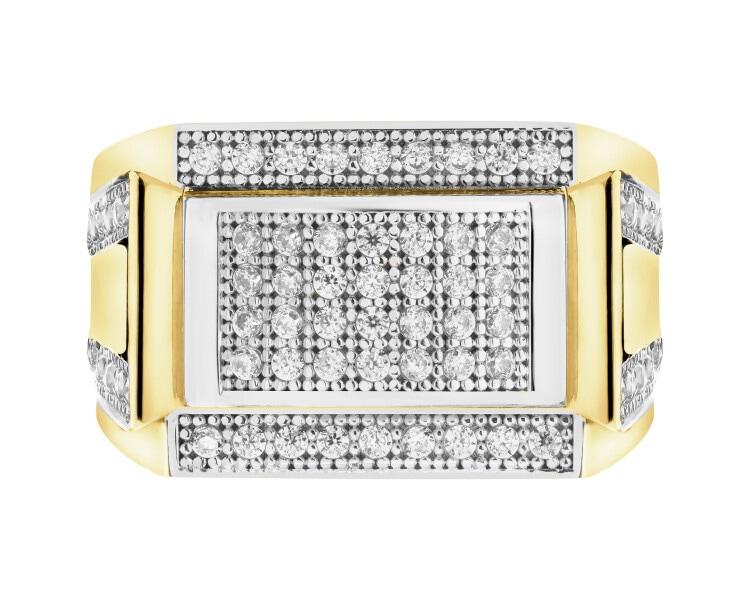 Złoty pierścionek z cyrkoniami - sygnet